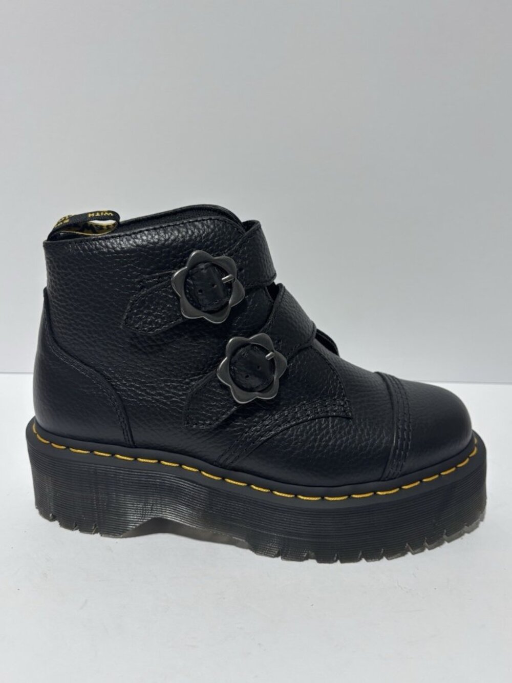Dr. Martens Women’s Devon Flower Black Leather Platform Boots, Size UK 6, US 8 M